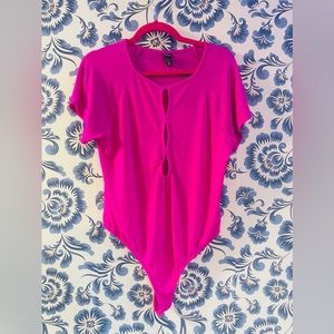 NWT XXL Hot Pink Retro Cut-Out Thong Bodysuit RRP $16